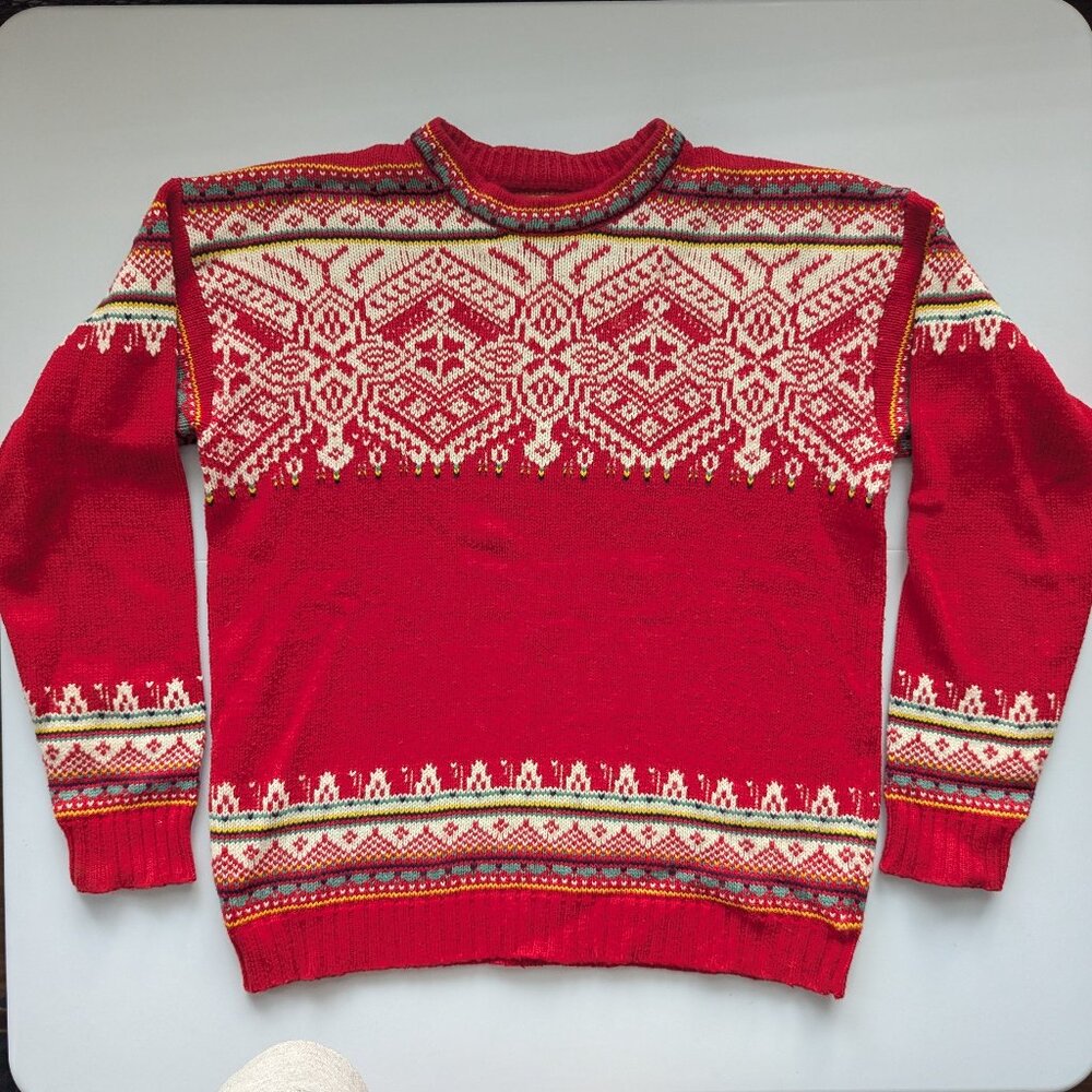 O'Hanlon Mills Nordic Fair Isle Red/White Sweater Dale Of Norway style Mens Sm